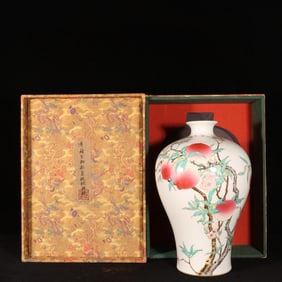 A Rare Famille-Rose Bats and Peach Pattern Vase