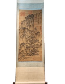 A Chinese Vertical Scroll Ink Painting of Landscape on Silk,Guo Xi