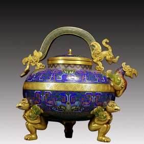 A Rare Cloisonne Beast-Face Pattern Phoenix-Headed and Tripod Ewer