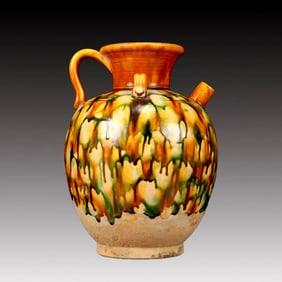 A Rare Tang Tri-Color Glazed Pottery Ewer