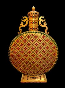 An Exquisite Gilt Bronze Double-Ears Vase, Inlaid Gems