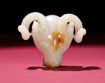 An Exquisite White Jade Sheep-head Hand Piece,With Inscription
