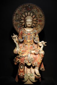 A Rare Marble Painted Color Statue of Sakyamuni