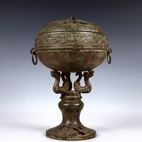 A Rare Bronze Dragon Pattern Censer,With Inscription