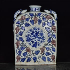 A Huge Blue and White Underglaze-Red Lotus,Grapes and Phoenix Pattern Vase