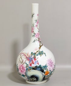An Exquisite Famille-Rose Flower and Bird Pattern Vase