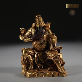 A Solemn  Gilt Bronze Statue of Guangong