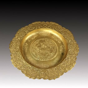A Rare Gilt Bronze Phoenix Pattern Plate