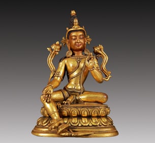 A Solemn Gilt Bronze Statue of Tara