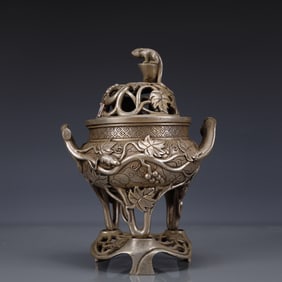An Exquisite Silver-plated Bronze Mouse Double-Ears and Tripod Censer
