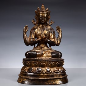 A Solemn Gilt Bronze Statue of Four-armsFour-arms Avalokitesvara