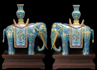 A Exquisite A pair of Cloisonne Lotus Pattern Dragon Pattern Elephant Ornament