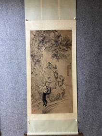 A Chinese Vertical Scroll Ink Painting of Statue of Arhat on Paper