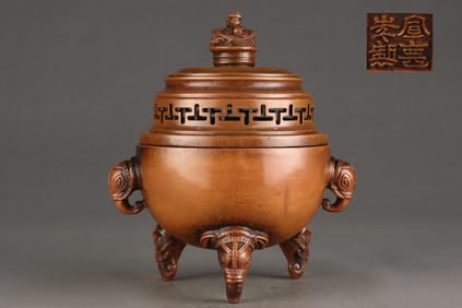 An Exquisite Bronze Double-Ears and Tripod Censer