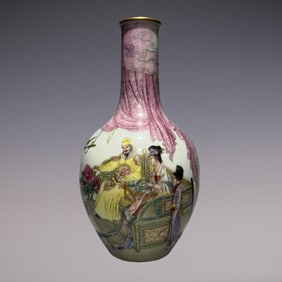 An Exquisite Enamel Character and Story Pattern with poem Vase