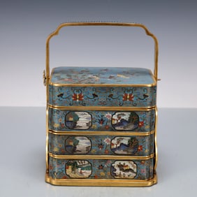 A Exquisite Cloisonne Flower and Bird Pattern Lotus Pattern Character and Story Pattern Food box