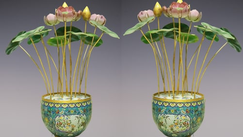An Exquisite Cloisonne Fish and Lotus Pattern Lotus Pattern Potted landscape