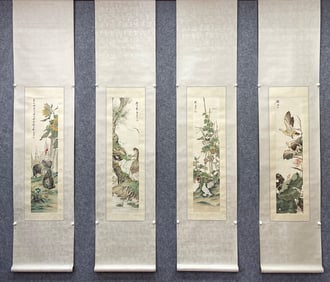 A Chinese Vertical Scroll Ink Painting of Flower and Bird on Paper