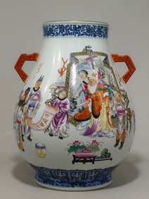 An Exquisite Famille-Rose Blue and White Lotus Pattern Character and Story Pattern with poem