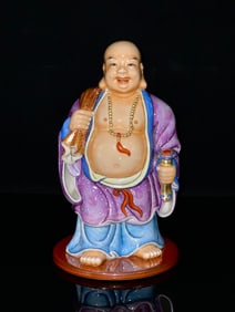 An Exquisite Enamel Painted Gold Statue of Arhat Ornament