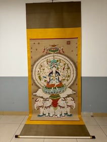 A Chinese Vertical Scroll Ink Painting of Statue of Thousand-hand Guanyin on Silk
