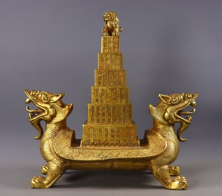 A Set of Fine Gilt Bronze With Inscription Auspicious Beast Seal