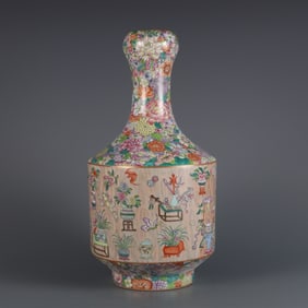 An Exquisite Famille-Rose Imitation Stone Grain Glaze Eight Treasures Pattern Flower Pattern Vase