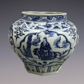 An Exquisite Blue and White Lotus Pattern Character and Story Pattern Jar