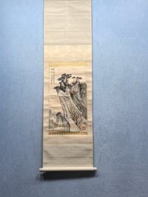 A Chinese Vertical Scroll Ink Painting of Landscape and Figure on Paper