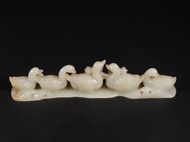 An Exquisite White Jade Goose Brush Holder