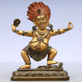An Exquisite Gilt Bronze Statue of Mammon Rides the Lion