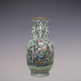 An Exquisite Famille-Rose Flower Pattern Double-Ears Vase