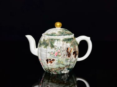 An Exquisite Famille-Rose Peach Pattern Pine Pattern with poem Ewer
