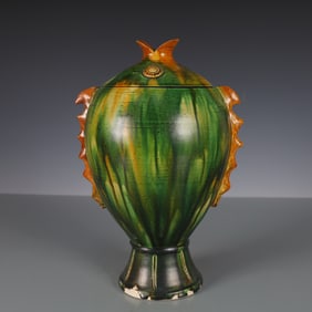 A Exquisite Trio-colored glazed pottery of the Tang Dynasty Fish-Form Vase