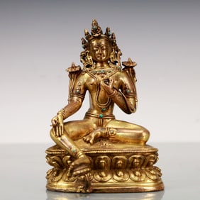 A Exquisite Gilt Bronze Inlaid Gems Statue of Tara Buddha statue