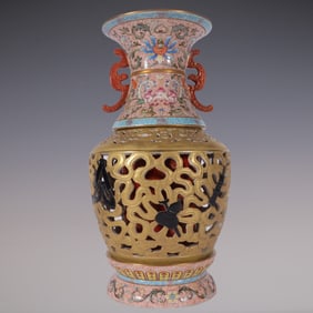 An Exquisite Famille-Rose Lotus Pattern Eight Treasures Pattern Double-Ears Vase