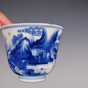 An Exquisite Blue and White Landscape Pattern Cup
