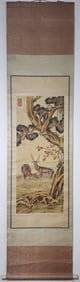 A Chinese Vertical Scroll Ink Painting of Sika Deer on Paper