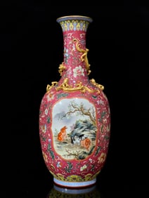 An Exquisite Famille-Rose Lotus Pattern Animal Pattern Dragon Pattern Vase