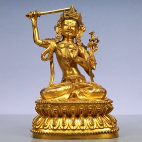 An Exquisite Gilt Bronze Statue of Manjusri