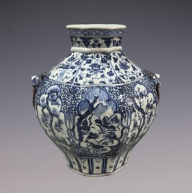 An Exquisite Blue and White Lotus Pattern Pine, Bamboo and Plum Blossom Pattern Double-Ears Jar