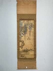 A Chinese Vertical Scroll Ink Painting of Flower on Silk