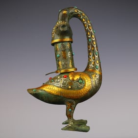 An Exquisite Bronze Inlaid Gold and Silver Inlaid Gems With Inscription Bird-Shaped Censer
