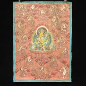 An Exquisite Brocade Painted Color Buddha Statue Tangka