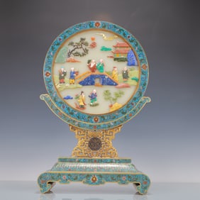 A Exquisite Cloisonne Inlaid Gems Lotus Pattern Character and Story Pattern Bats and Peach Pattern