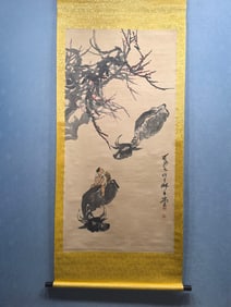 A Chinese Vertical Scroll Ink Painting of Character and Story on Paper