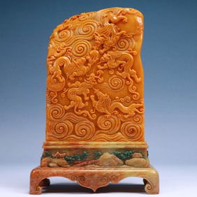An Exquisite Tianhuang Stone Dragon Pattern with poem Seal