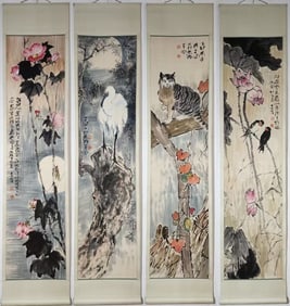 A Chinese Vertical Scroll Ink Painting of Flower and Bird on Paper