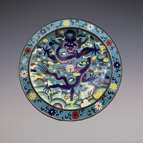 An Exquisite Cloisonne Dragon Pattern Seawater Pattern Plate