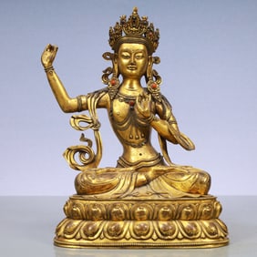 An Exquisite Gilt Bronze Inlaid Gems Statue of Tara